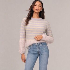Every Very Nice Claup Pastel Striped Fuzzy Sleeve Sweater